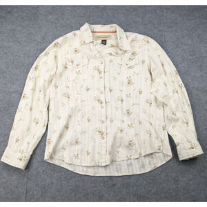 Bit & Bridle Pearl Snap Shirt Womens Large Lace Cottage Coquette Western Peasant